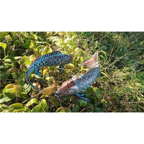 Set of 2 Koi Fish Sculpture for Outdoor, Statue Ornament, Metal Copper - Picture 2 of 7